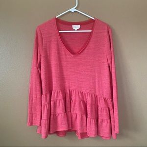 Deletta top in salmon color, petite medium, from Anthropologie